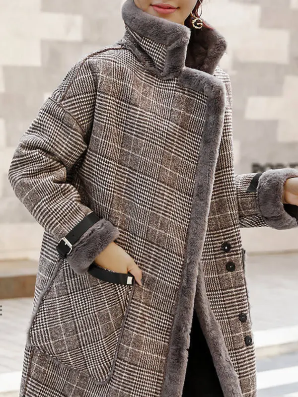 Women's Retro Plaid Thick Mid-length Woolen Coat - Ninacloak.com 