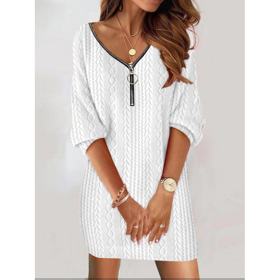 

Robe Tricotée à Manches Longues Et Col En V Pour Femme Couleur Unie Simple Automne Et Hiver