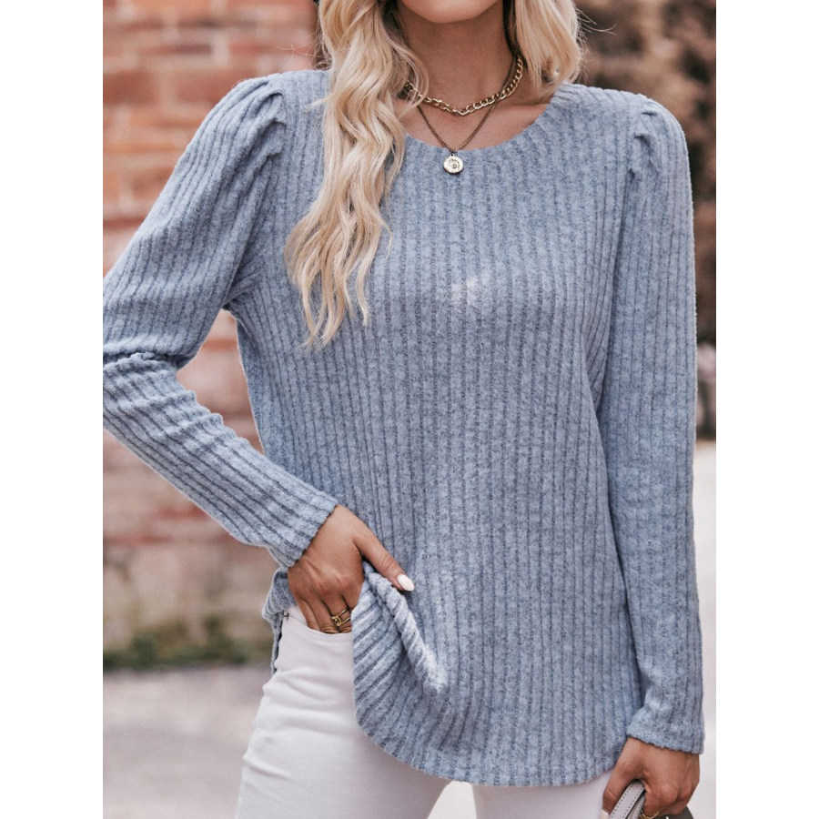 

Round Neck Pit Solid Color Long Sleeve T-shirt