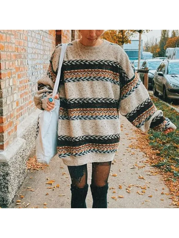 Women Vintage Loose Lazy Knitted Sweater - Fashionmia.chimpone.com 