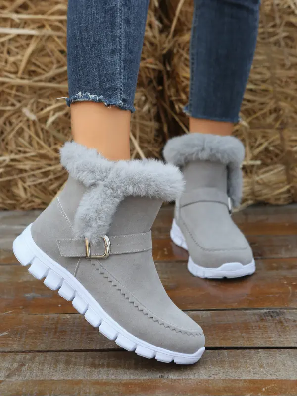 Women's Thickened Velvet Solid Color Warm Flat Boots - Gethefashion.chimpone.com 