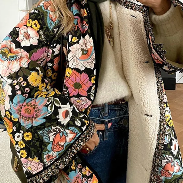 Women's Retro Colorful Floral Printed Cotton Jacket Comfortable Casual