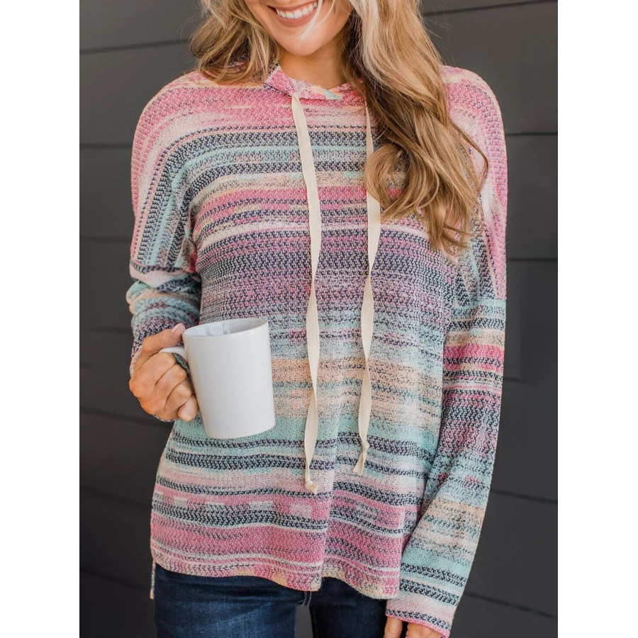 

Top Casual Da Donna Con Cappuccio Girocollo E Stampa A Righe Colorate