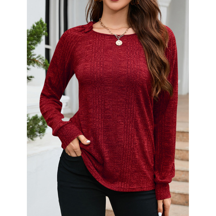 

Top De Punto Ligero Informal De Manga Larga Con Cuello Redondo Para Mujer