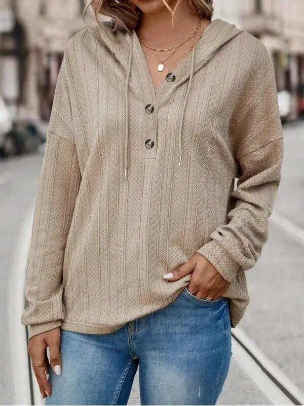 Women's Solid Color Loose Casual Hooded Long Sleeve Sweatshirt - Ninacloak.com 