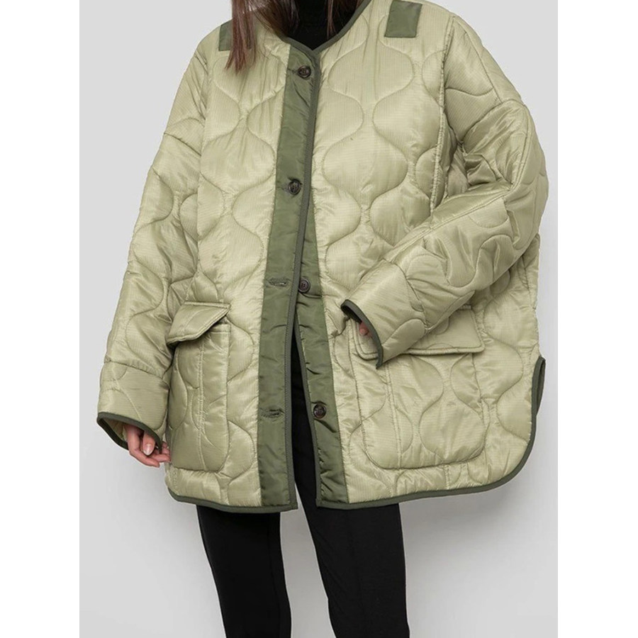 

Veste Matelassée Mi-longue Décontractée à Col Rond Et Ample Pour Femmes