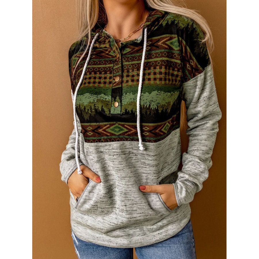 

Damen-Sweatshirt Mit Kapuze Im Retro-Western-Stil Ethno-Farbblock-Print