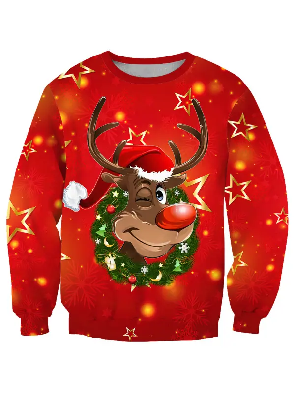Unisex 3D Elk Print Christmas Sweatshirt - Ninacloak.com 