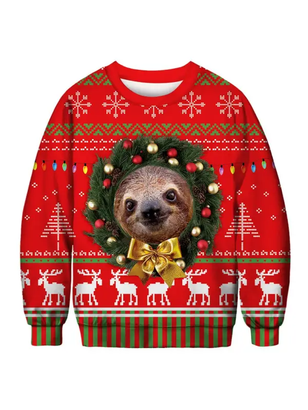 Unisex 3D Animal Sloth Print Christmas Sweatshirt - Ninacloak.com 
