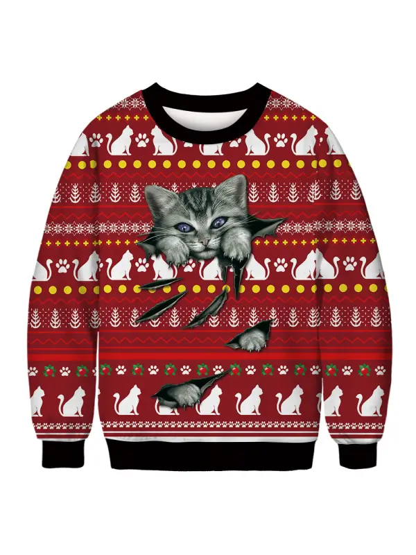 Unisex 3D Animal Cute Cat Print Christmas Sweatshirt - Ninacloak.com 