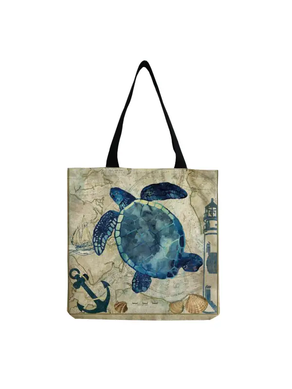 Whale & Waves Japanese Lino Art Tote Bag - Godeskplus.com 