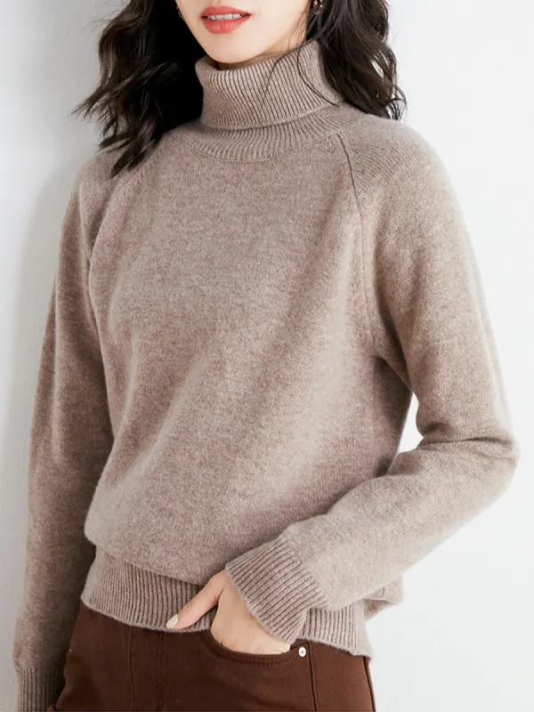 Fall/Winter Turtleneck Solid Color Knitted Sweater - Ninacloak.com 