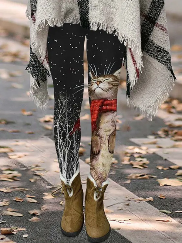 Women's 3D Cat Print Casual Leggings - Ninacloak.com 