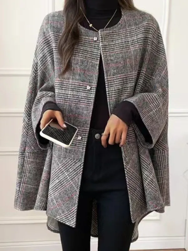Women's Mid-length Coat Tartan Cape - Ninacloak.com 