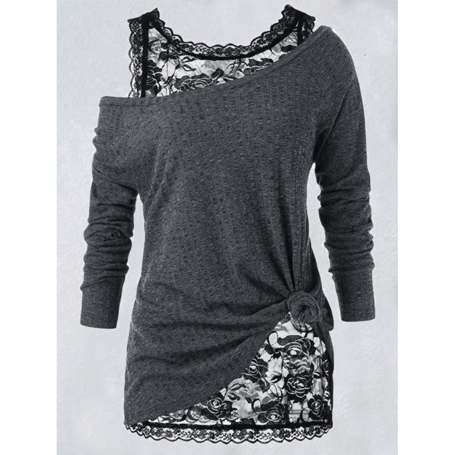 

Women's Lace Bottoming Knitted Long-sleeved Top Two-piece Set