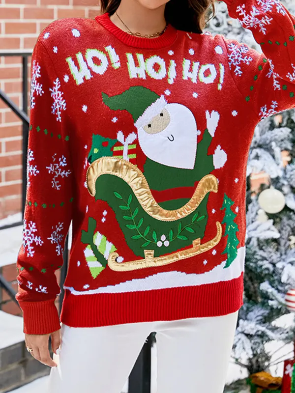 Women's Santa Claus Embroidered Christmas Ugly Sweater - Ninacloak.com 