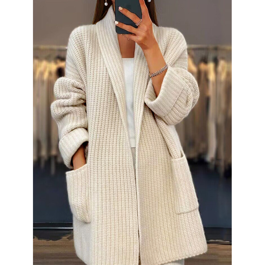 

Women's Solid Color Thickened Loose Pocket Knitted Cardigan