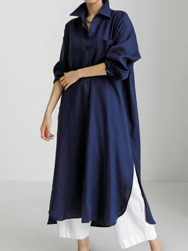 Women's Casual Cotton And Linen Loose Maxi Shirt Dress - Viewbena.com 