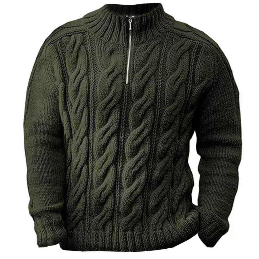 

Suéter De Punto Con Cuello Levantado Y Cremallera Jacquard De Color Liso Para Hombre