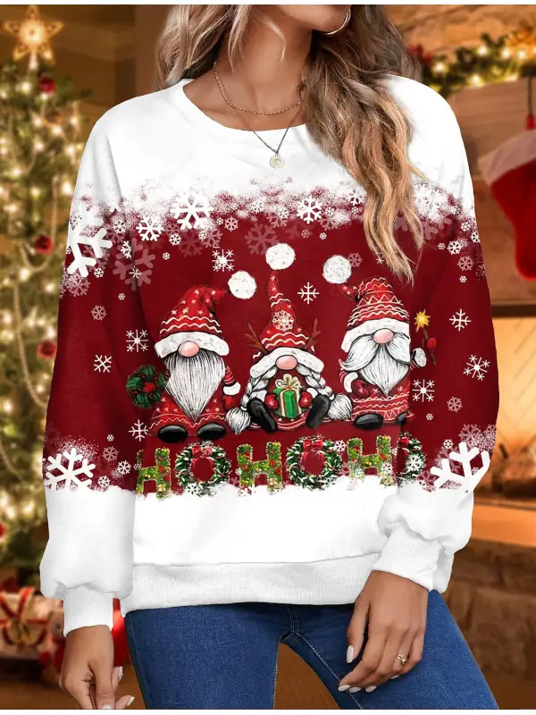 Women's Santa Claus Printed Casual Long-sleeved Christmas Sweatshirt - Ninacloak.com 