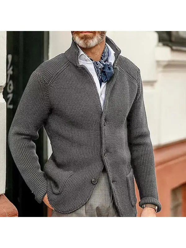 Men's Casual Stand Collar Thick Knit Suit Jacket - Ninacloak.com 