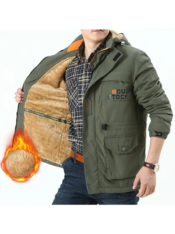 Men's Mid-length Plus Fleece Waterproof And Oil-proof Outdoor Hooded Jacket - Ninacloak.com 