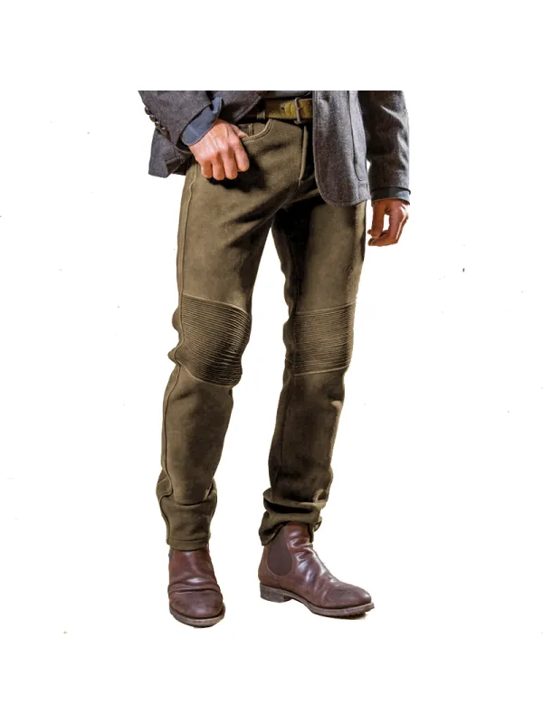 Men Vintage Suede Trousers Quilted Outdoor Motorcycle Casual Pants Daily Pan - Ninacloak.com 