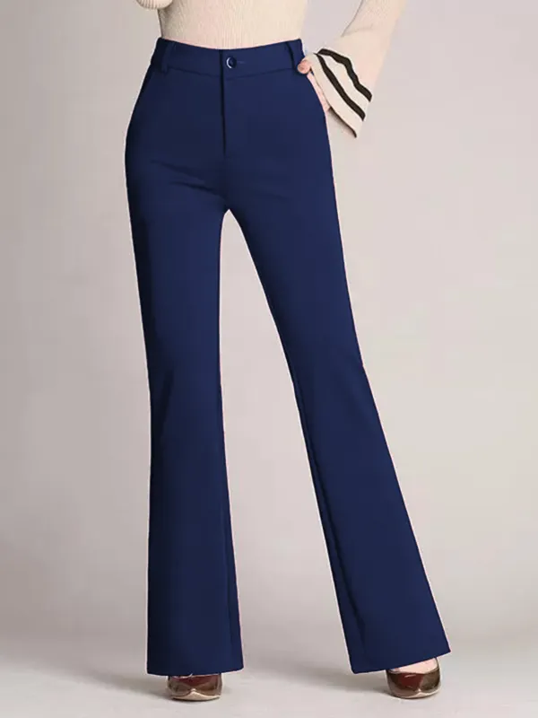 Women's Solid Color Elastic Suit Pants Flared Casual Trousers - Ninacloak.com 