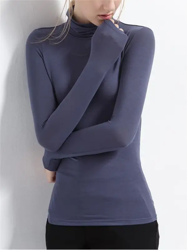 Women's Solid Color Modal Stretch Turtleneck Bottoming Top - Ninacloak.com 
