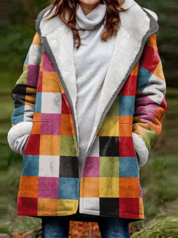 Women's Colorful Printed Casual Fleece Thickened Hooded Coat - Ninacloak.com 