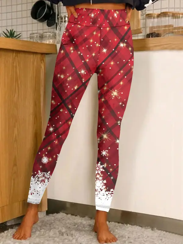 Women's Christmas Snowflake Print Casual Daily Holiday Leggings - Ninacloak.com 