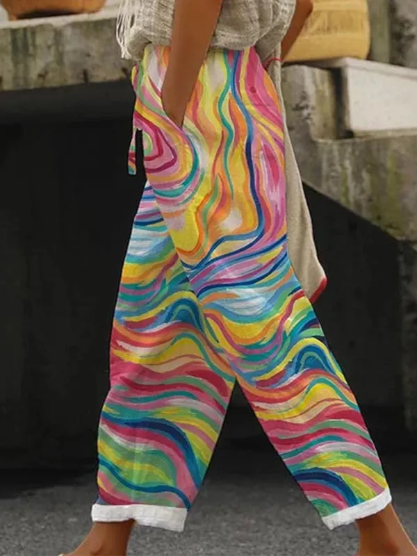 Women's Colorful Printed Casual Trousers - Ninacloak.com 