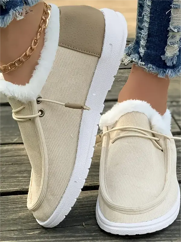 Winter Plush Lined Flat Shoes Women's Low Top Slip On Shoes Footwear - Gethefashion.chimpone.com 