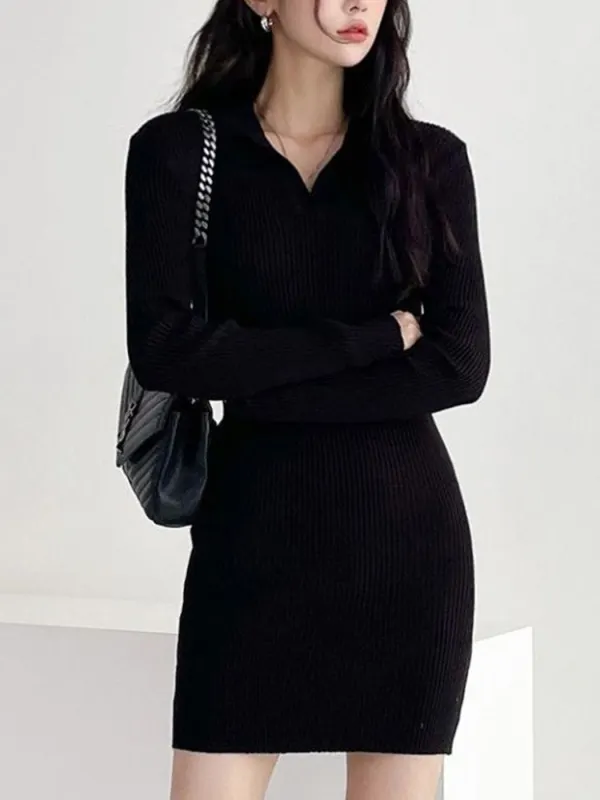 POLO Knitted Solid Color Dress - Ninacloak.com 