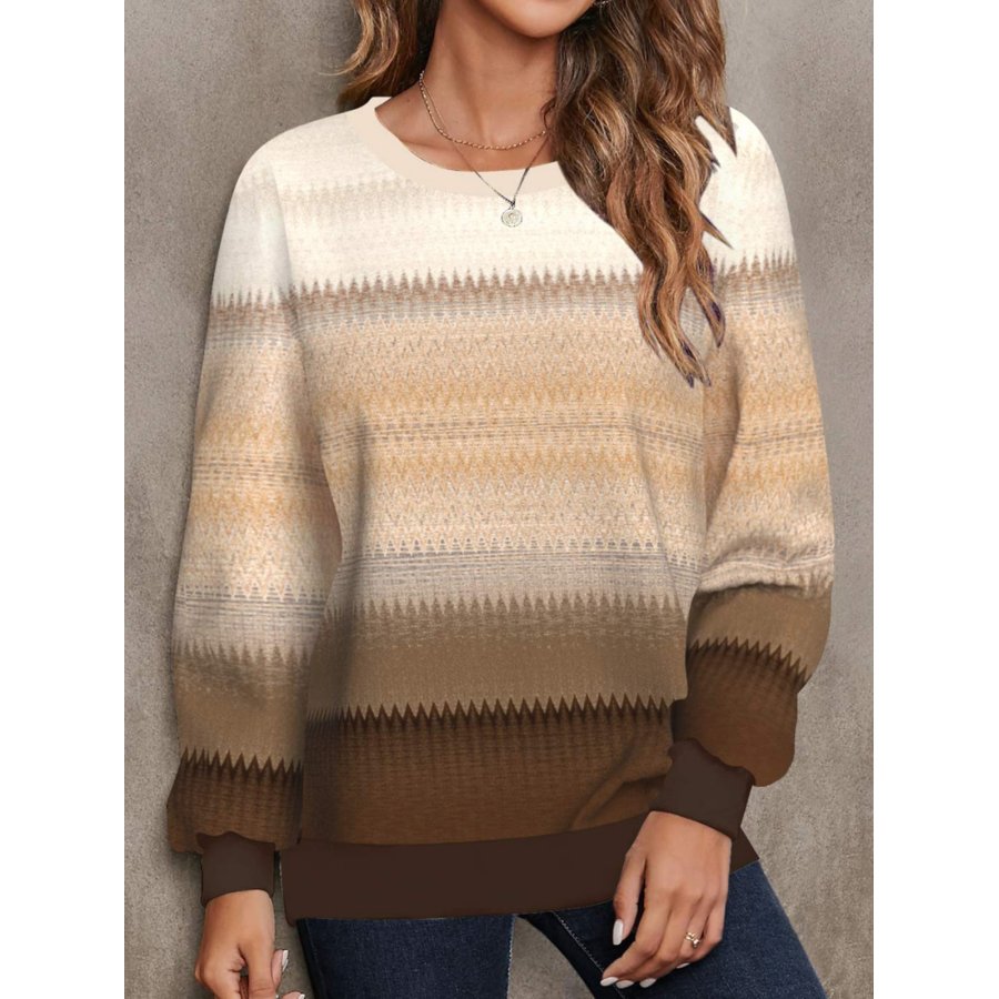 

Women's Retro Imitation Sweater Gradient Print Christmas Holiday Round Neck Casual Sweatshirt