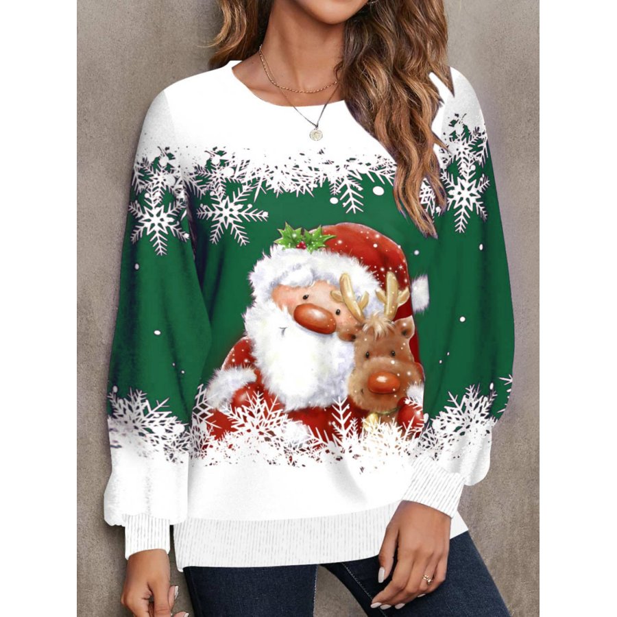 

Sudadera Casual Con Cuello Redondo Y Estampado Navideño De Papá Noel Para Mujer