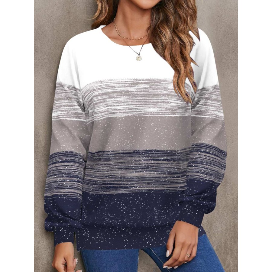 

Sudadera Informal Con Cuello Redondo Y Estampado Degradado A Rayas Retro Para Mujer