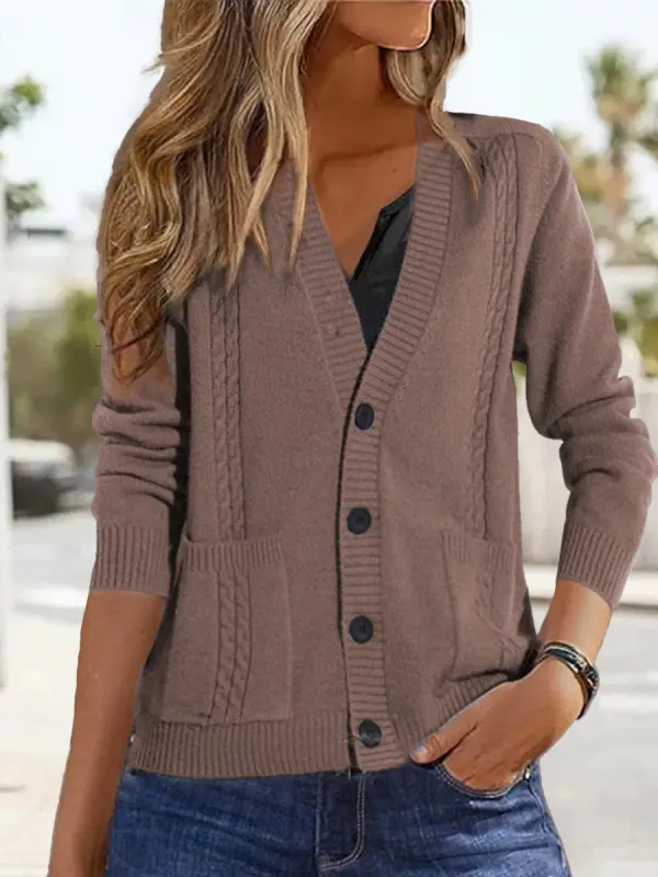 Women's Casual Knitted Sweater Solid Color Pocket Cardigan - Ninacloak.com 