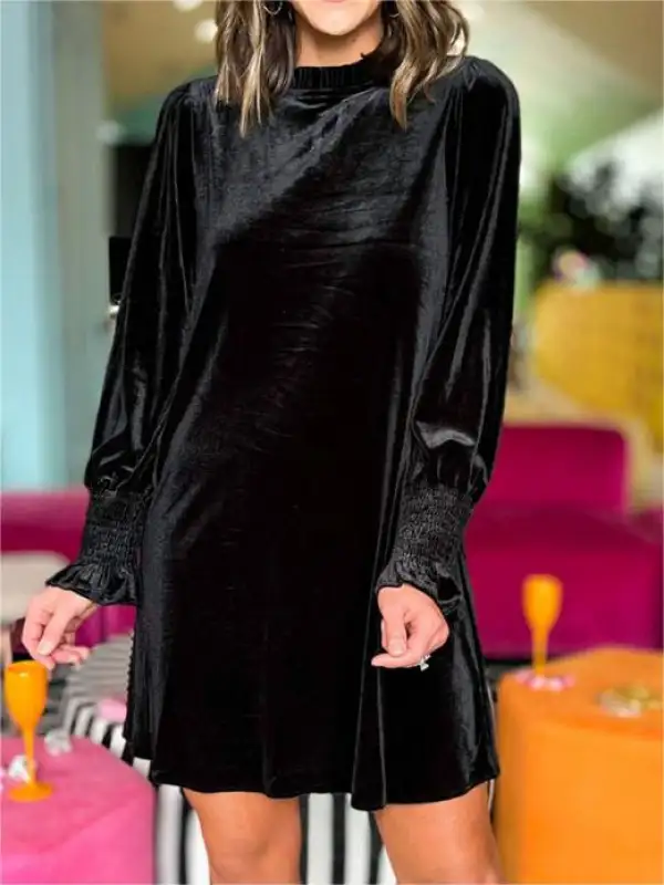 Women's Vintage Velvet Long Sleeve Shift Dress - Ninacloak.com 