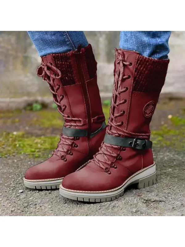 Women's Outdoor Casual Color Block Snow Boots Mid-calf Thick Heel Boots - Gethefashion.chimpone.com 