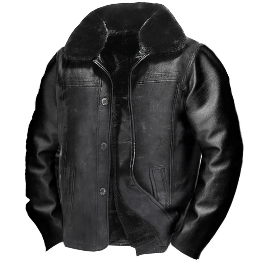 

Men's Outdoor Warm Thickened Fleece Lapel Pu Leather Jacket