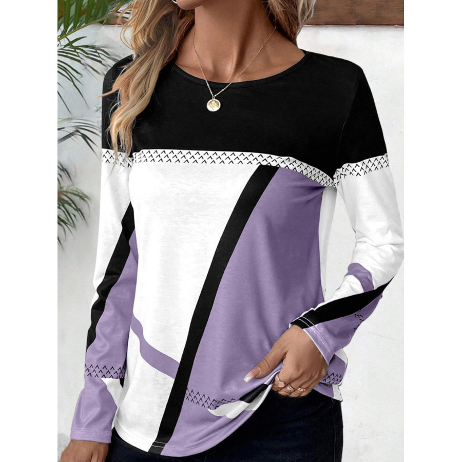 

Top Casual De Manga Larga Con Bloques De Color Geométrico Informal Para Mujer