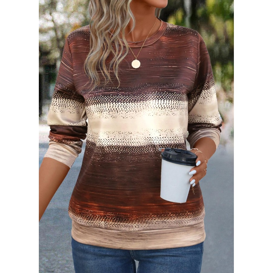 

Women's Gradient Stripe Print Casual Round Neck Sweatshirt Christmas Holiday Party Sweatshirt