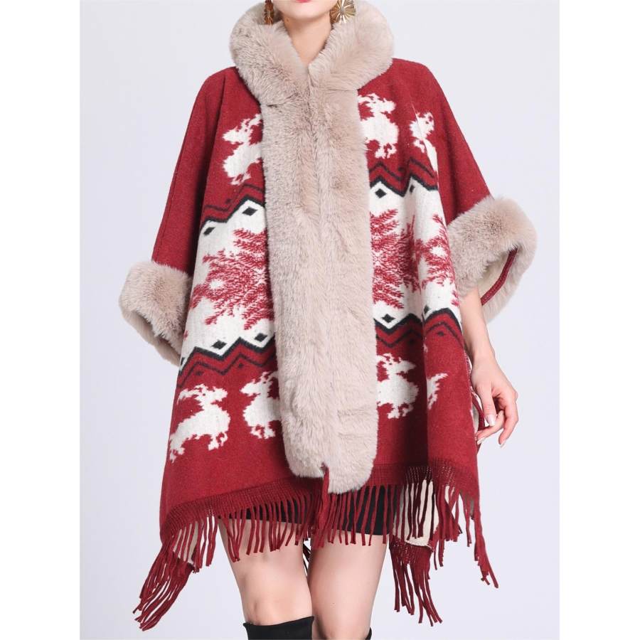 

Women's Christmas Snowflake Elk Cape Cape Loose Woolen Jacket Cardigan