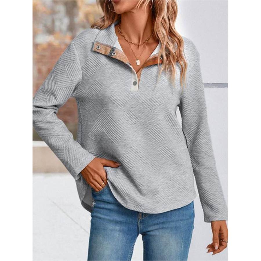 

Lässiges Damen-Sweatshirt Mit Karomuster Knopf-Revers Und Langen Ärmeln