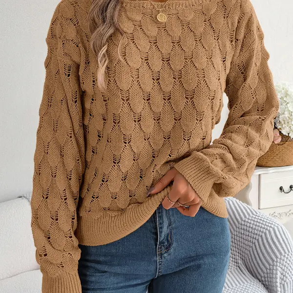 Women's Elegant Casual Feather Hollow One-Neck Off-Shoulder Balloon Sleeve Sweater - Cotosen.com