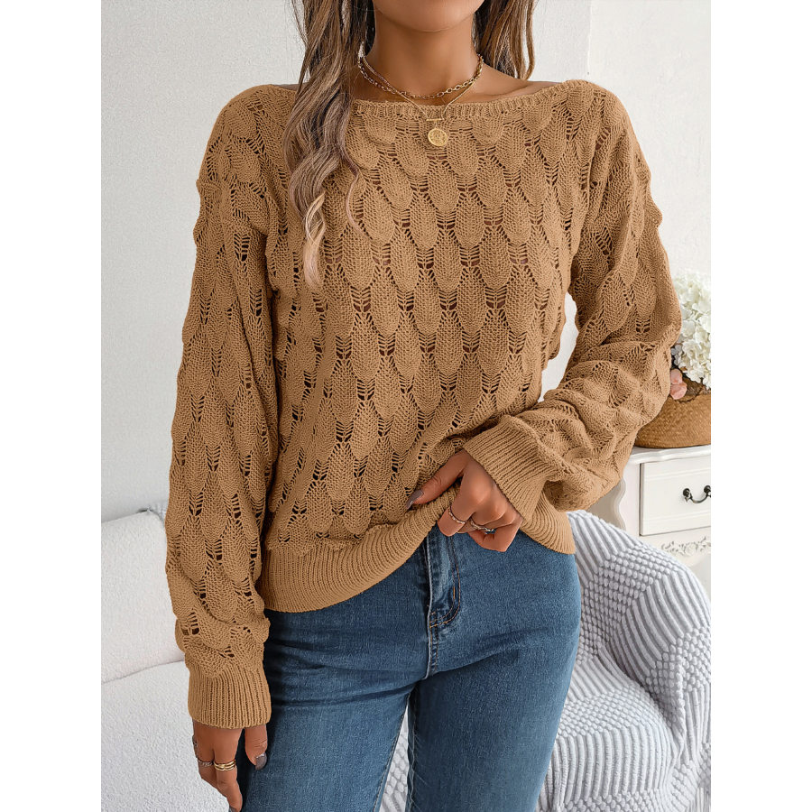 

Suéter Elegante Informal Con Mangas Globo Y Hombros Descubiertos Con Cuello único Y Plumas Huecas Para Mujer