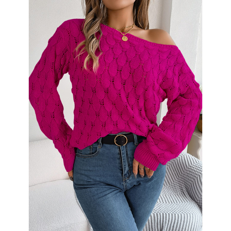 

Women's Elegant Casual Feather Hollow One-Neck Off-Shoulder Balloon Sleeve Sweater