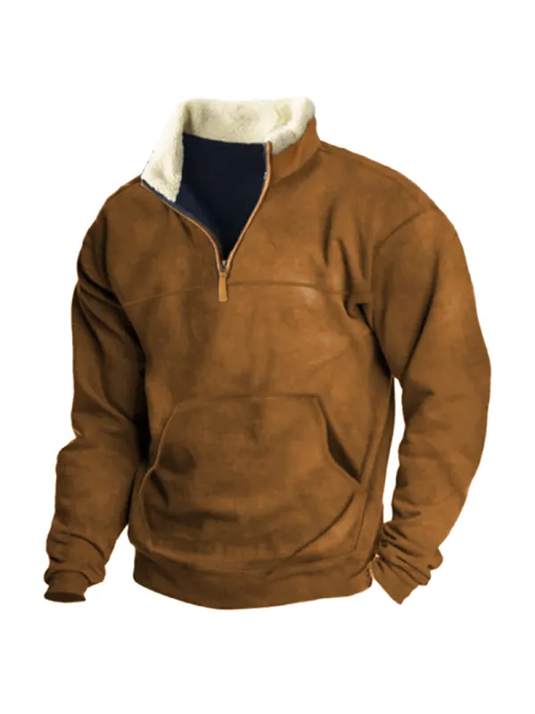 Men's Winter Warm Training Plus Fleece Zipper Lapel Sweatshirt - Ninacloak.com 