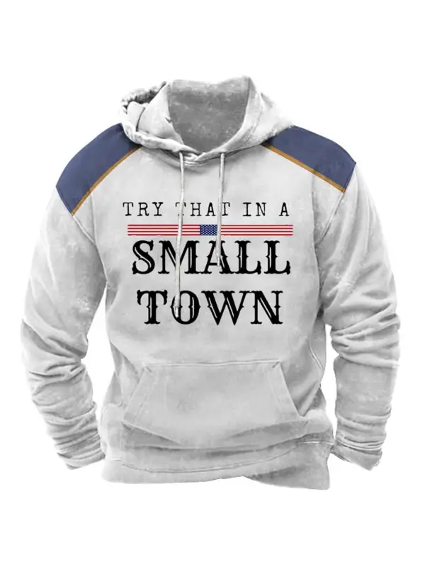 Men's Hoodie Vintage Try That In A Small Town American Flag Country Music Pocket Long Sleeve Plus Size Colorblock Daily - Ninacloak.com 